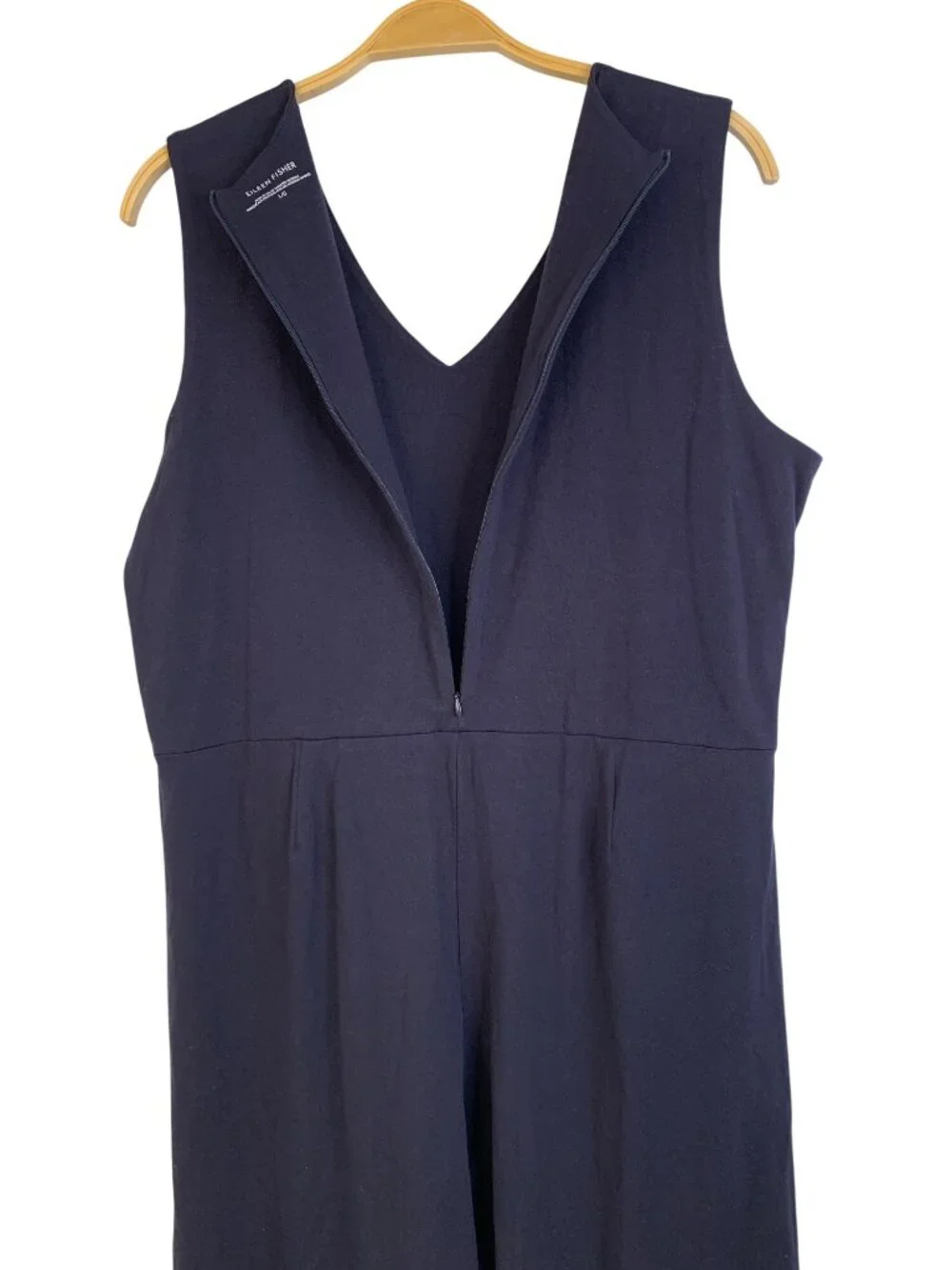 Eileen Fisher Cotton Stretch Jersey Wide Leg Jumpsuit Ink Navy Large NWT $298